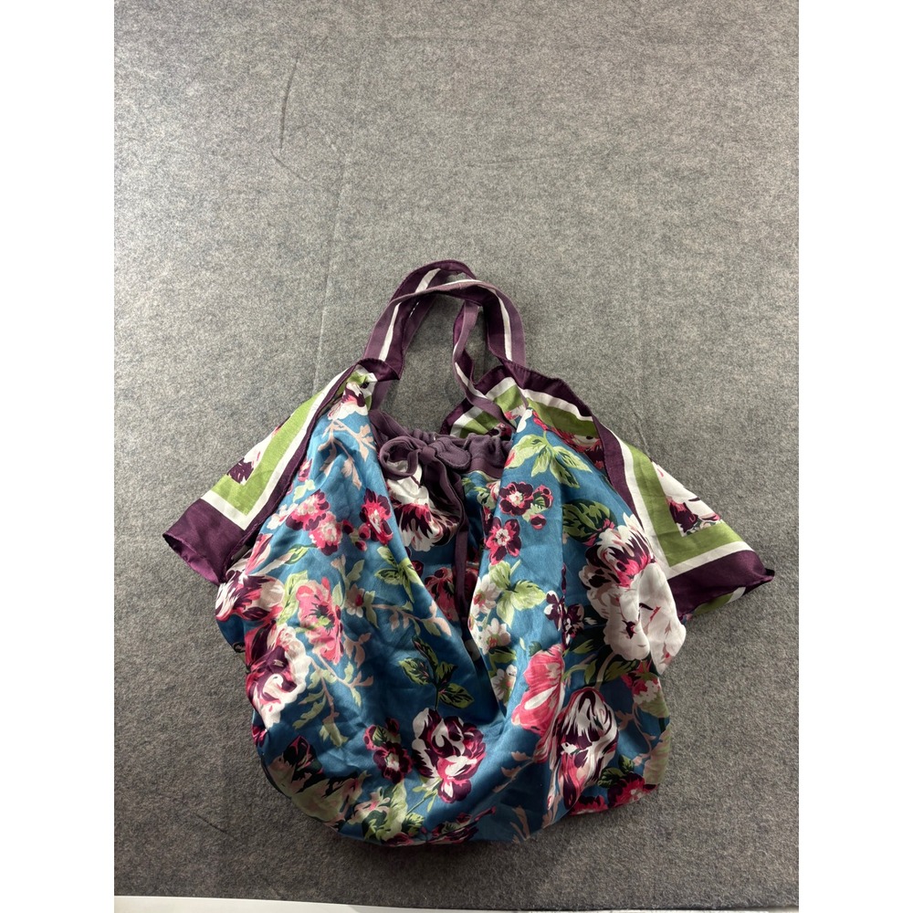 United Colors of Benetton Floral Scarf Tote Bag Blue Purple Drawstring Hobo
